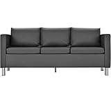 DREAMADE Sofa Couch, Kunstledersofa mit Stahlfüßen Rückenlehne und Armlehne, Polstersofa Couch mit Sitzkissen und Rückenkissen, für Büro Wohnzimmer (3-Sitzer)