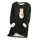 Dasongff Pullover Damen Süße Katze Drucken Sweatshirt Lamm Kaschmir Langarmshirt Sweatshirt Langarm Rundhals Longshirt Weihnachtspullover Shirts Fleece Pulli Tops Blusenshirts Oberteile Herbst W