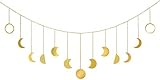 Mkouo Mond Phase Wandbehang Gold Mondgirlande Decor Boho Home Decoration Shining Mond hängen Art Ornaments for Bedroom Headboard Wohnzimmer Wohnheim Kinderzimmer Apartment Büro, 140