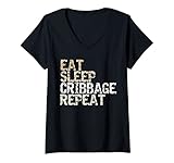 Damen Eat Sleep Cribbage Repeat Kartenspiel Pokerabend Outfit T-Shirt mit V