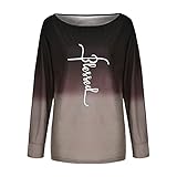 Fitzac Tops für Damen Rundhals trägerlos Langarmshirt Bedruckt T-Shirt locker lässiges top bauchfrei mädchen mädchen D
