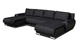 Wohnlandschaft Eckcouch Ecksofa Otis - Big Sofa, Couch mit Schlaffunktion und Bettkasten, U-Sofa, U-Form (Schwarz + Schwarz (Madryt 1100 + Berlin 02))