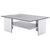 KADIMA DESIGN Couchtisch 90x60 cm Zementfarben/Weiß Wohnzimmertisch Tisch mit Ablag