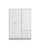 FORTE Jupiter Kleiderschrank 3-türig, 3 Schubkästen, Holzwerkstoff, Sandeiche + Weiß, 144.6 x 60 x 200