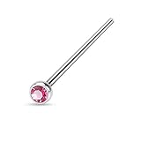 PiercedOff Brusthütchen Fishtail Chirurgischer Stahl Nase Ohrstecker mit Pink Press Fit CZ 18 GA (1 mm)