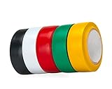 Mivos PVC-Isolierband für Elektrische Isolierung, 5 Stück in verschiedenen Farben/Dichtungsband Klebeband 15 mm x 10 m/Wasserdicht Elektrisches Isolierband 5er Pack