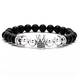 King Crown Charm Armband Handgemachte Stretch Herren Kupfer Perlen Frauen Armreif Schmuck (Length : Size M 18-19cm, Metal Color : BD1002S)