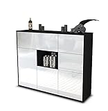 Stil.Zeit Highboard Kommode Verena - Korpus Anthrazit matt - Front Hochglanz-Design Weiß (136x108x35cm) - Push-to-Open Technik & hochwertigen Leichtlaufschienen - Made in Germany