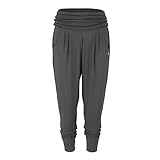 Yamadhi Yogahose Damen aus Modal | weit & locker geschnitten, mit gerraftem High Waist Bund | Women Loose Pants | Anthracite (Dark Shadow), Gr. L