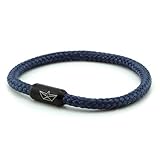 Paper-Ship Armband Atlantis No. 503 - Segeltau Seil 5mm mit Edelstahl-Magnetverschluss für Unisex (22, Schwarz | Blau)