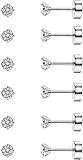 Finrezio 6 Paar 20G Edelstahl Ohrstecker Knorpel Ohrringe Runde Zirkonia Ohrring Langhantel Ohrstecker Ohrringe Set für Männer Frauen Schraube Piercings mit flachem Rücken Schmuck S