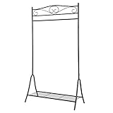 SONGMICS, schwarz Garderobenständer, Garderobe, Kleiderständer mit Schuhablage, Schuhregal, aus Metall, Flur, Schlafzimmer, 90 x 44,5 x 173 cm, romantisch, HSR01B