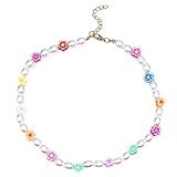 Ushiny Boho-Perlen-Choker-Halskette, Blumen-Halskette, bunte Halskette, Sommer-Party-Schmuck für Frauen und M