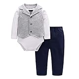 famuka Baby Junge Smoking Taufe Hochzeit Anzug Baby Body+Weste + Hose Babybekleidung Set (Grau, 80)