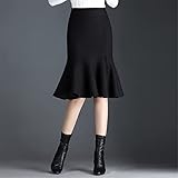 Cpippo Damen Stretch Strickrock Mode High Waist Fishtail Paket Hüftröcke Winter Slim Gestrickter One-Step-Rock Frauen Frühling Herbst Knielange Röcke,Schwarz,XXL