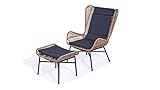 talfa Polyrattan Ohrensessel mit Hocker in Karamell M