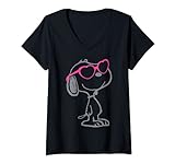 Damen US Peanuts Snoopy Heart Shades 01 T-Shirt mit V