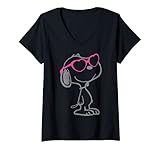 Damen US Peanuts Snoopy Heart Shades 01 T-Shirt mit V