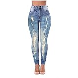 YSFWL Damen Skinny High Waist Jeans Stretch Jeanshose Löcher Elegant Röhrenjeans Frauen Risse Ripped Lang Eng Denim Hose Destroyed Jeggings Fit Jeans Bleistifthose H