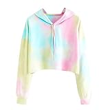 TWIFER Damen Hoodie Gedruckt Patchwork Sweatshirt Langarm Crop Pullover Tops B