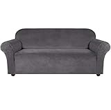 E EBETA Samt-Optisch 3 Sitzer Sofabezug Spandex Couchbezug Sesselbezug, Elastischer Antirutsch Sofahusse für Wohnzimmer Hund Haustier Möbelschutz ( Grau )