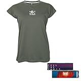 FC St. Pauli T-Shirt Oberteil Kurzarm Damen Frauen Aufdruck Totenkopf Kollektion Autumn Green olivgrün grün + 2X FANERGY Traubenzucker (XXL)