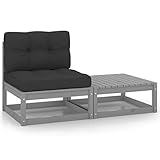 vidaXL Kiefernholz Massiv Gartenmöbel 2-TLG. mit Kissen Fußhocker Mittelsofa Gartensofa Sofa Lounge Sitzgarnitur Sitzgruppe Garten Garnitur Gartenset G