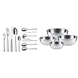 WMF Philadelphia Besteckset 12 Personen, 66 teilig 60 Teile mit Servierbesteck, Monobloc-Messer, & Gourmet Schüsselset 4-teilig Edelstahl Schüsseln für die Küche 0,75l - 2,75