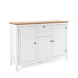 Newfurn Kommode Weiß Wildeiche Sideboard Vintage Landhaus - 120x90x40 cm (BxHxT) - Highboard Anrichte - [Eireen.six] Wohnzimmer Schlafzimmer Flur E