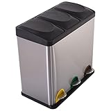 Raburg Mülleimer Trio XL in Edelstahl-Satin, Fußbedienung (Step-On), 3 x 18 L, gesamt 54 L, 3er Abfalleimer, hygienisch, luftdicht & sauber, großer Treteimer, 3 Kammern für Küche & Wohnb