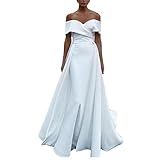 yhfshop Damen Abendkleid Lange,Hochwertiges A-Linie Off Shoulder Brautkleid Satin,White,EU50,Damen Kleid Festliche Kleider Brautjung