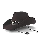 SLM-max Warmer Hut,Mode Winter Cowboy Damenmütze Wolle Cowboy Damenmütze Western Gentleman Jazz Reitsport Papa Queen Tauren Punk (Größe: 56-59cm) weich (Farbe: Kaffee, Größe: 56-59cm)