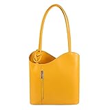 Italy Damen Leder Handtasche Rucksack Umhängetasche Schultertasche Shopper Henkeltasche Ledertasche Backpack Lederrucksack (Gelb)