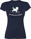 Pferde Geschenk und Reiten Zubehör - Das Leben ist EIN Ponyhof - L - Navy Blau - Reiten - L191 - Tailliertes Tshirt für Damen und Frauen T-S