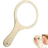 Runder Spiegel aus Holz,1 Artikel Griff Spiegel,Handspiegel Make up,Runde Holz Spiegel,Breites Anwendungsspektrum,18cm*9.5cm,für Frauen,Männer,Jungen,Mädchen,Make-up,Hautpfleg