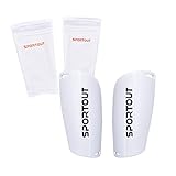 Sportout Erwachsene und Jugend Kinder Fußball Schienbeinschoner,umfassender Schutz für Ihr Bein, mit gepolstertem Knöchelschutz zur Vermeidung von Verletzungen (White, L)