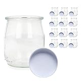 Glas-Joghurtbereiter mit Deckel, Packung mit 12 Becher für Joghurtbereiter 150 ml, Behälter für Kuchen, für Moulinex, Deckel, Severin, Braum und Joghurtbereiter 150 ml. Weißer Deck