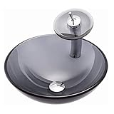 QJHPJH Waschbecken Badezimmer, Aufsatzwaschbecken, Waschtisch Handwaschbecken, Modern Oval Glas Waschbecken+Wasserfall Armatur Set (Farbe : Gray)