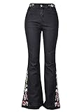 Generisch JIER Damen Bestickt Skinny Schlaghosen Jeans Hohe Taille Retro Flared Pants Schlagjeans Weite Hosen Freizeithosen Jeanshosen Hose (Schwarz,S,S)