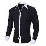 QWERD Herren-Hemd Slim Fit Kontrast Langarm-Hemd Twoface Herren Hemden Langarm Business Freizeit Hochzeit Bügelleicht Anzug Kentkragen Hemd Men Casual Business Button Down Long Sleeve Dress Shirt Top