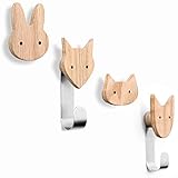 Kleiderhaken für Kinder aus Holz in Tierformen, Eiche, Wandhaken, Garderobenhaken, Garderobe, Kinderzimmer, Tiere, Hund, Katze, Fuchs, Hase, Dek