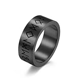 Zwfdr Nordischer Wikinger-Text Drehbarer Ring Aus Titanstahl, Retro-mittelalterlicher Keltischer Odin-Ehering, Paarring, Einfacher Heidnischer Amulettschmuck (Color : Black, Size : 12)