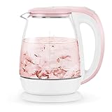 Glas Wasserkocher 1,8 Liter | 1500 Watt | Edelstahl Mit Temperaturwahl | 100% BPA FREI | Warmhaltefunktion | LED Beleuchtung Im Farbwechsel (Color : Pink, Size : 17 * 17 * 25CM)