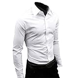 Herren Herbst Langarm Casual Elegant Arbeitshemd Business Einfarbig Langarm Knopfleiste Slim Baumwolle, weiß, XXXXX-Larg