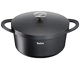 TEFAL TRATTORIA E21846 Schmortopf 24 cm | Aluguss | Gussdeckel | Antihaft-Beschichtung | gute Wärmespeicherung | Schmorgerichte | Silikon Griffschutz | Bratentopf | induktionsgeeignet, Schw