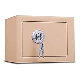 BOCbco Sicherheitssafe Safes Sicherheit,Cash Box Safe Box Mit Kleinem Schlüssel Enthält 2 Notfallschlüssel - Gold - 23X17X17Cm Für Zuhause, Büro, Hotel, Bargeld, Akten,