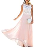 Minetom Rosa Rose Weiße Spitze Drapierte Rundhals Ärmellos Abendkleid Partei Festliche Maxikleid Günstig Brautjungfernkleid B Rosa 44