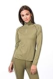 super.natural Damen Langarm-Shirt, Mit Merinowolle, W BASE 1/4 ZIP 175, Größe: L, Farbe: Beige/Khak