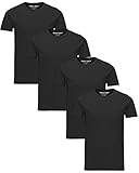 JACK & JONES Herren T-Shirt 4er Pack Basic Rundhals Tee 12058529, Farbe:Schwarz, Größe:L