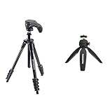 Manfrotto MKCOMPACTACN-BK Compact Action Stativ, schwarz & PIXI Tischstativ (Mini Stativ, für Compact System Kamera und spiegellose Kameras bis 1Kg, Handgriff für Videos, MTPIXI-B)